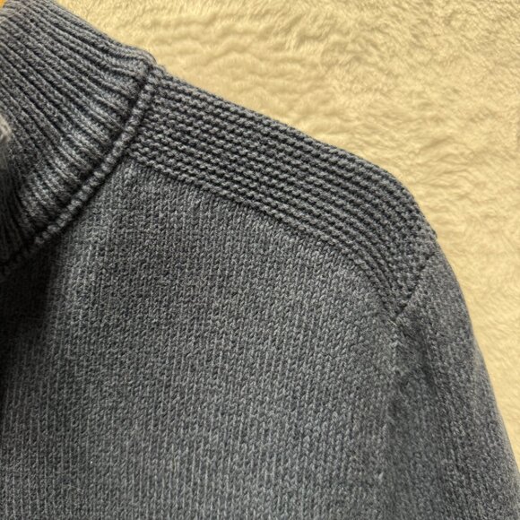 Eddie Bauer Seattle Sweater Mens TL Navy Blue Knit Cotton Mock Neck Quarter-Zip - Picture 4 of 12
